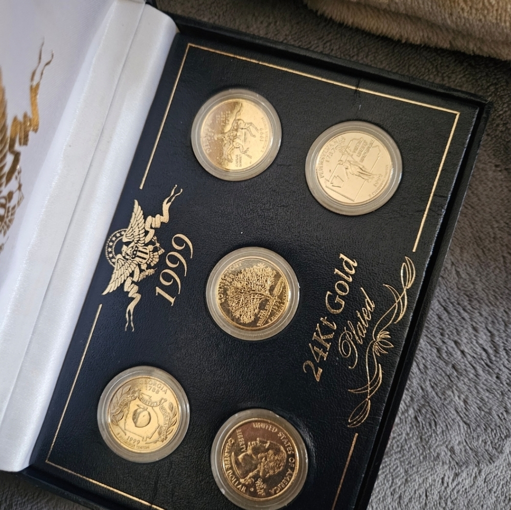 1999 24K Gold Plated QUARTER 5 Coin Set - 25 cents
